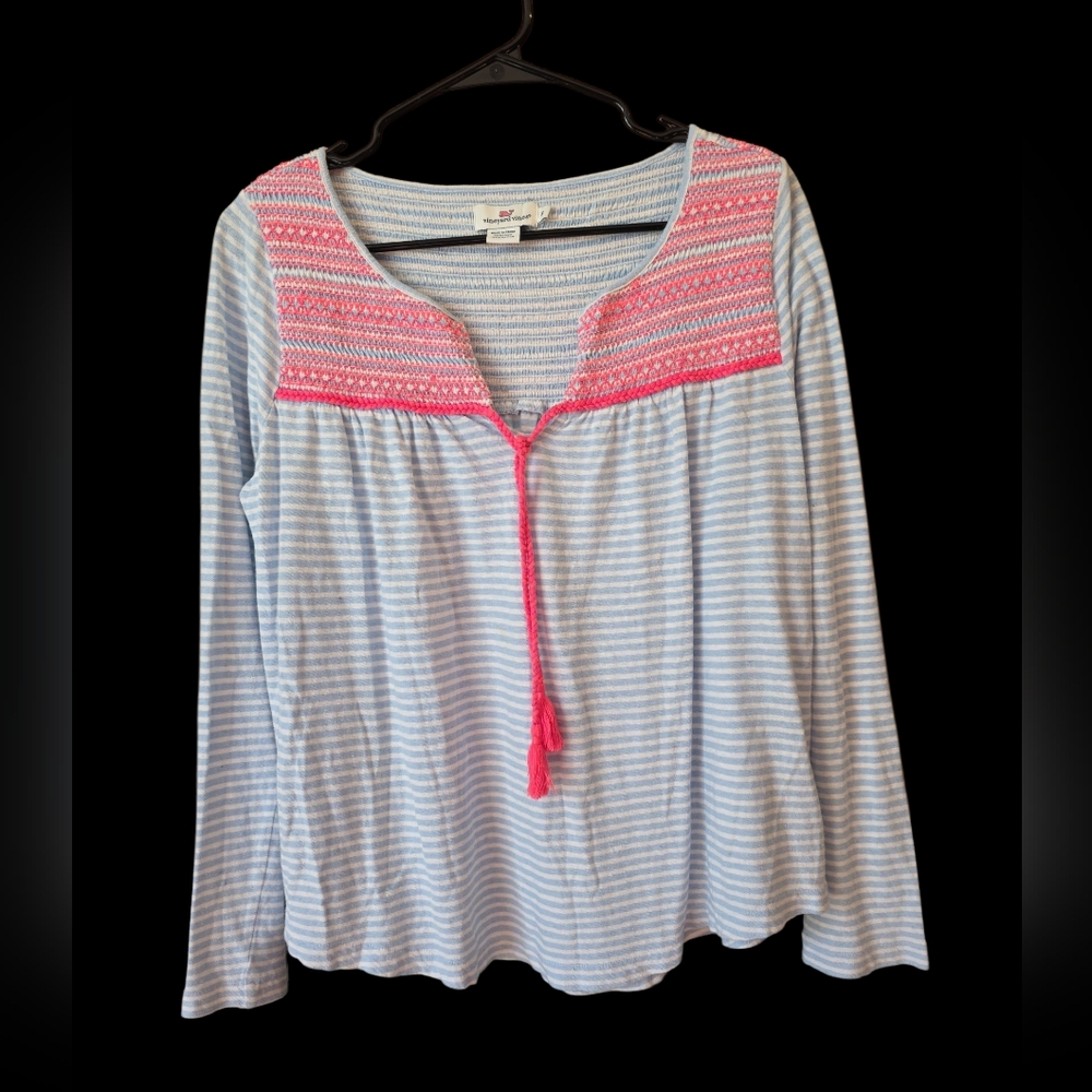 Vineyard Vines Long Sleeve Striped Oversized Linen Blouse Size S